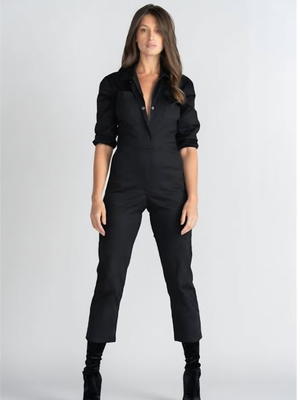 Rivet Utility The Charmer Black Cropped Jumpsuit with Zip Front
